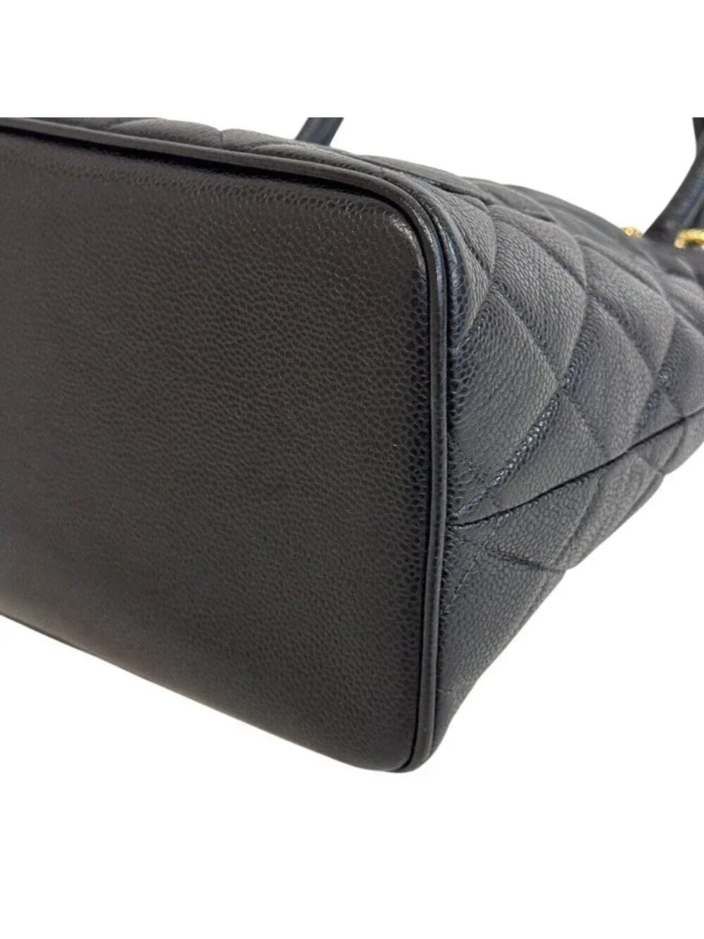 Chanel Reissue Tote Logo Caviar Leather Handbag Black Gold